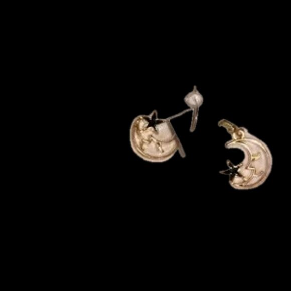 Handmade Moon Star Gold Plated Porcelain Earrings from Neimans NWOT - Picture 2 of 4